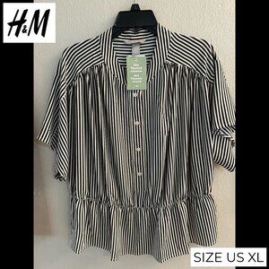H&M Black & White Striped Button-Down Blouse – Size XL – NWT